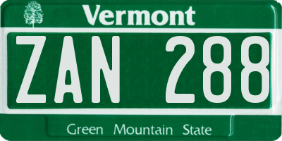 VT license plate ZAN288