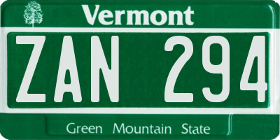 VT license plate ZAN294