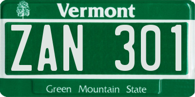 VT license plate ZAN301