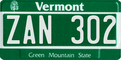 VT license plate ZAN302