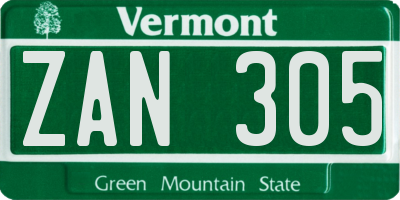 VT license plate ZAN305