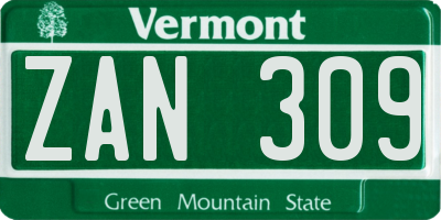 VT license plate ZAN309