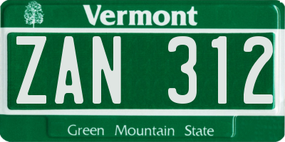 VT license plate ZAN312