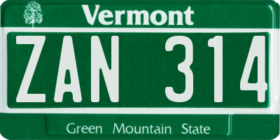 VT license plate ZAN314