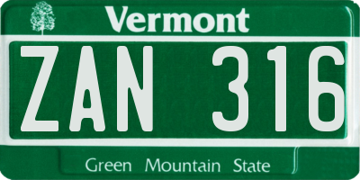 VT license plate ZAN316