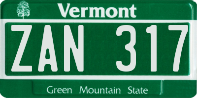VT license plate ZAN317