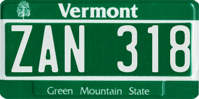 VT license plate ZAN318