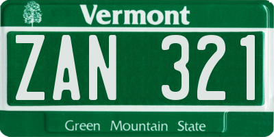 VT license plate ZAN321