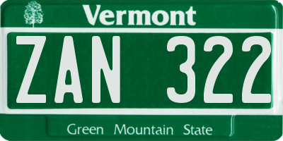 VT license plate ZAN322
