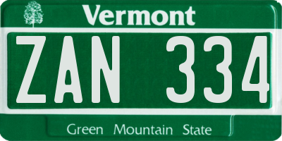 VT license plate ZAN334