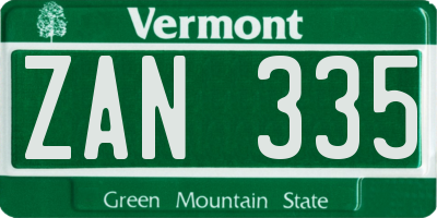 VT license plate ZAN335