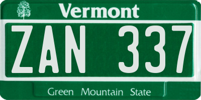 VT license plate ZAN337