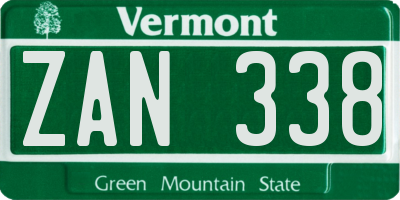VT license plate ZAN338