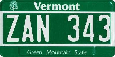 VT license plate ZAN343