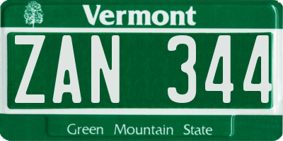 VT license plate ZAN344