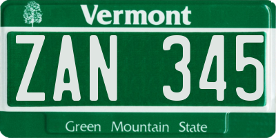 VT license plate ZAN345