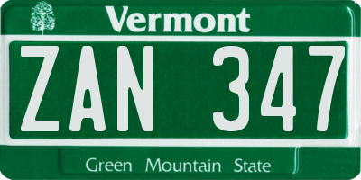 VT license plate ZAN347