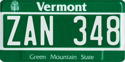 VT license plate ZAN348