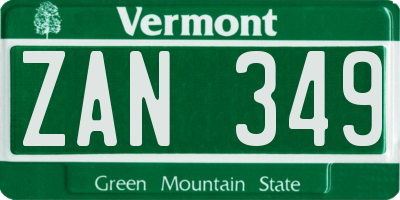 VT license plate ZAN349