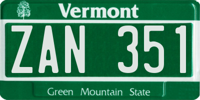 VT license plate ZAN351