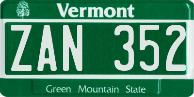 VT license plate ZAN352
