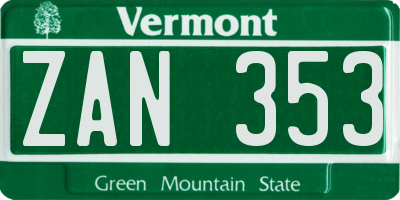 VT license plate ZAN353