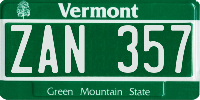 VT license plate ZAN357