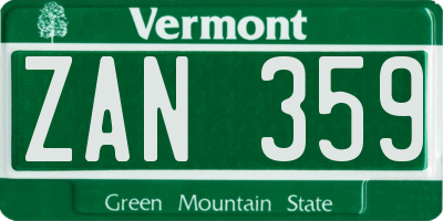 VT license plate ZAN359