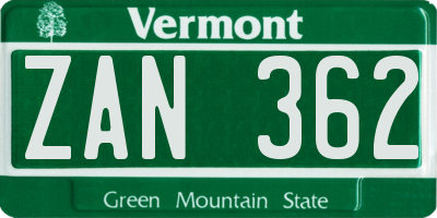 VT license plate ZAN362