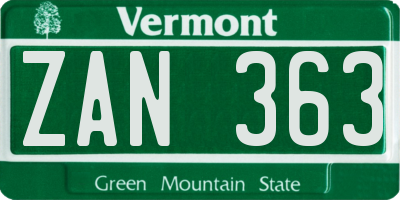 VT license plate ZAN363