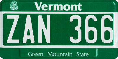 VT license plate ZAN366