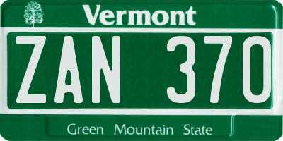 VT license plate ZAN370
