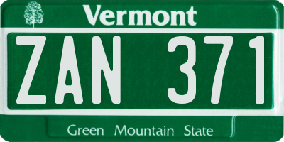 VT license plate ZAN371