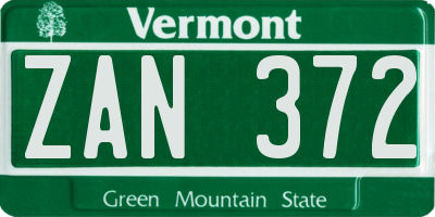 VT license plate ZAN372