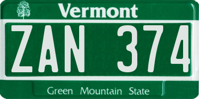 VT license plate ZAN374