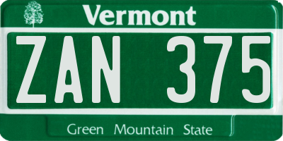 VT license plate ZAN375