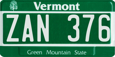 VT license plate ZAN376