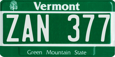 VT license plate ZAN377