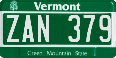 VT license plate ZAN379