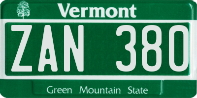 VT license plate ZAN380