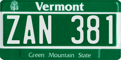 VT license plate ZAN381