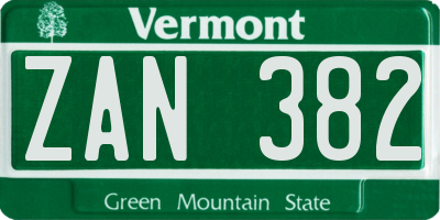 VT license plate ZAN382
