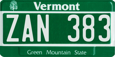 VT license plate ZAN383