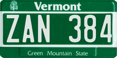 VT license plate ZAN384