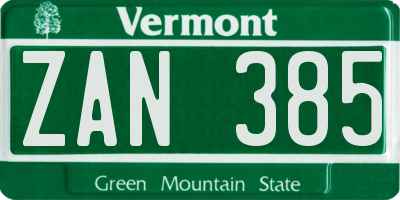 VT license plate ZAN385