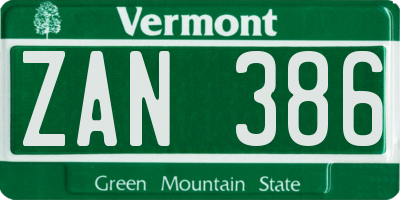 VT license plate ZAN386