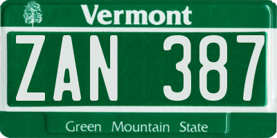 VT license plate ZAN387