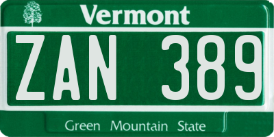 VT license plate ZAN389