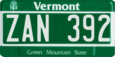 VT license plate ZAN392