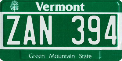 VT license plate ZAN394